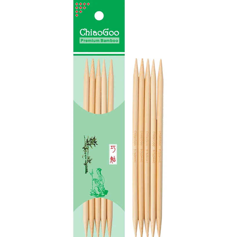 Agujas de doble punta de bambú natural de ChiaoGoo, 5 in (13 cm)