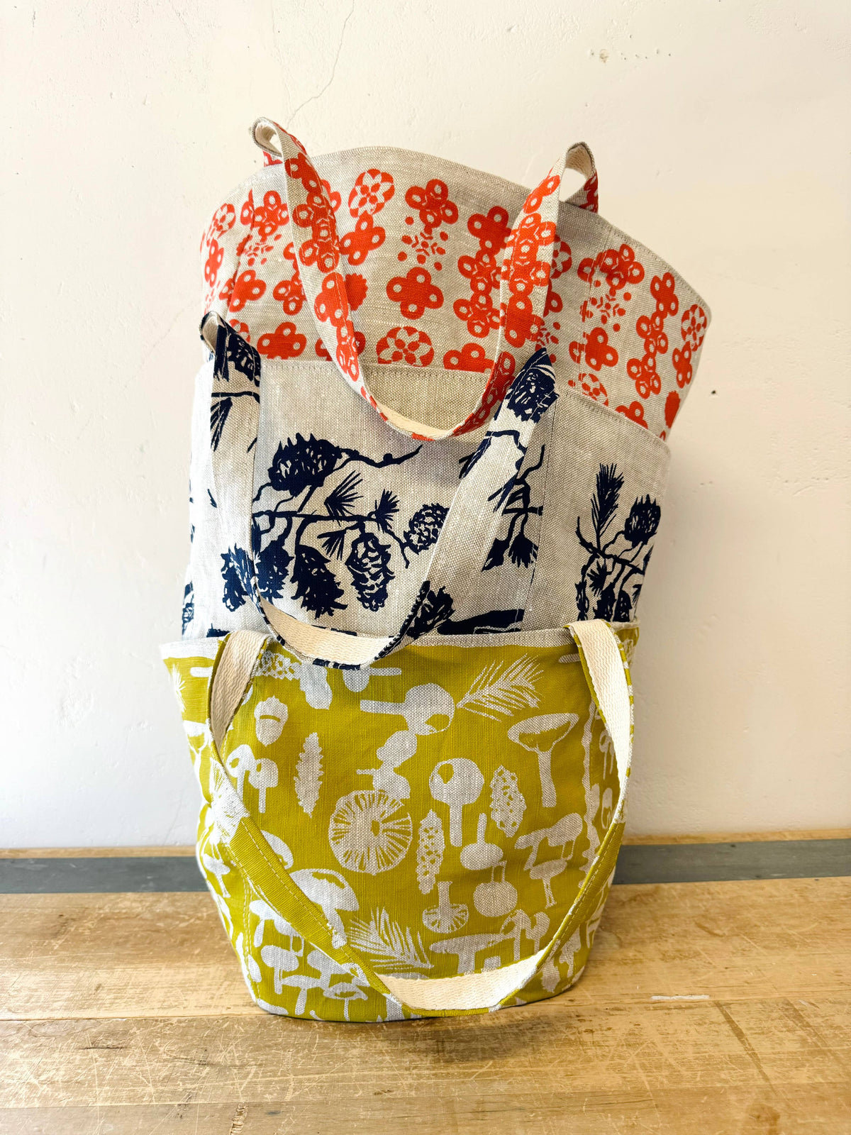 Pine Cone Heavy Linen Boho Tote Bag: Navy by Erin Flett