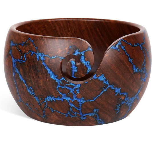 Handcrafted Rosewood Yarn Bowl with Unique Resin Accents: Blue