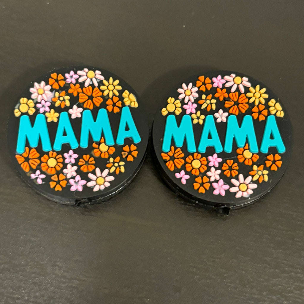 Knitting Needle Point Protectors Mama Flowers Mother Gift: Aqua "Mama" by Comma Craft Co
