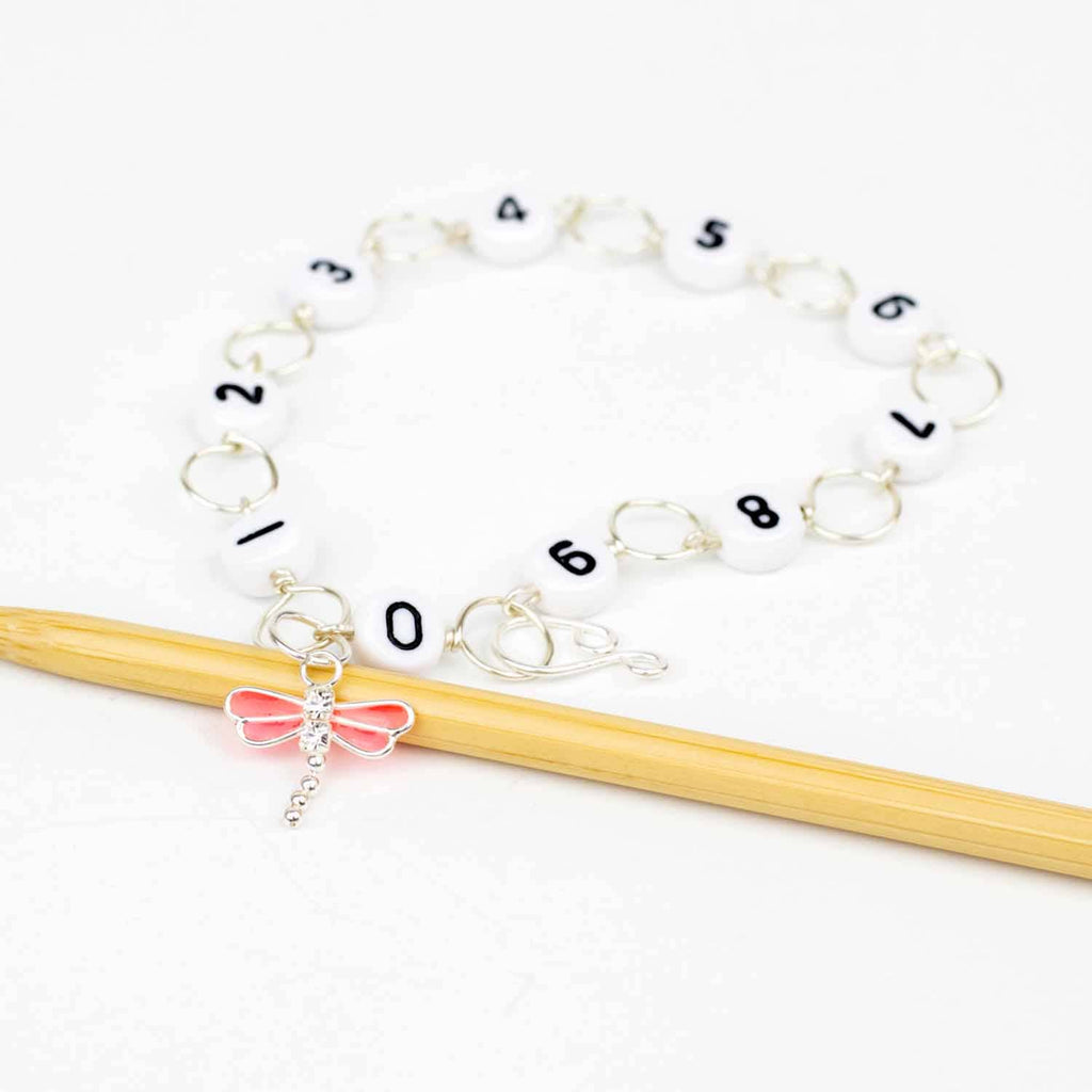Pink Dragonfly Circle Chain Row Counter: Small (up to US 4 needle / E hook)