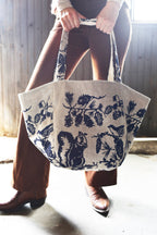 Pine Cone Heavy Linen Boho Tote Bag: Navy by Erin Flett