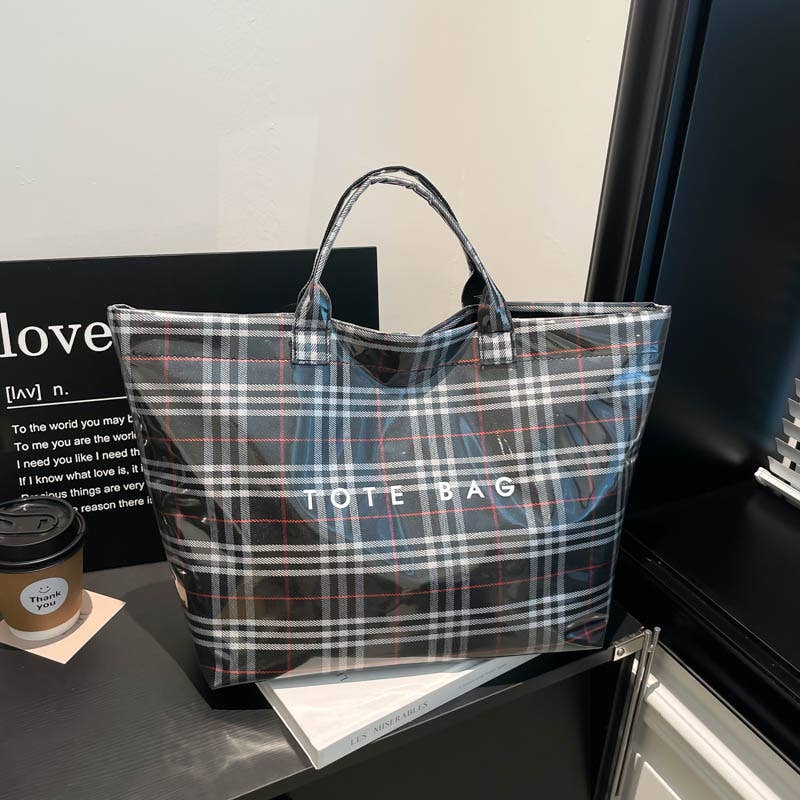 Christmas Plaid PVC Tote Bag for Women : Red