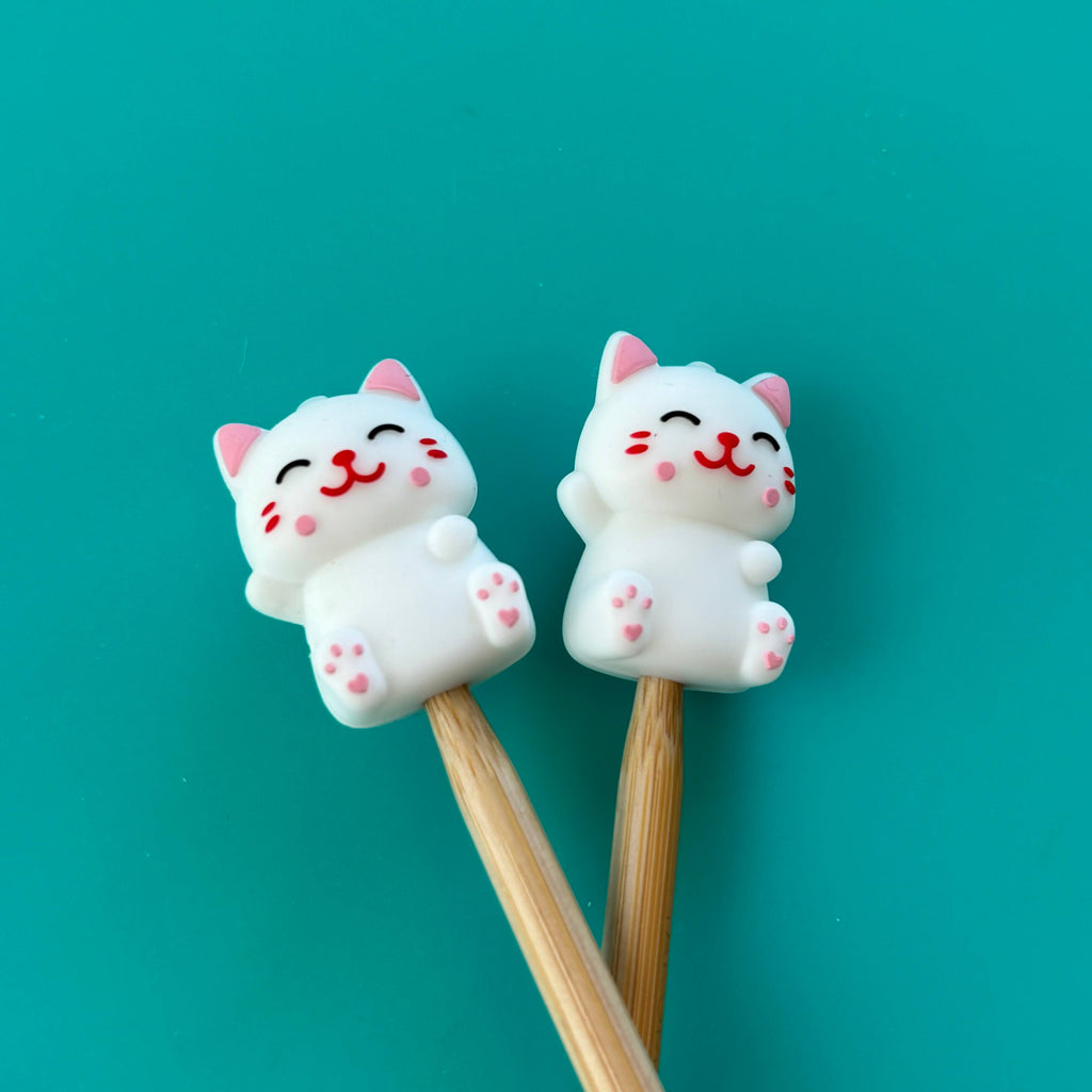 Protectores de puntas para agujas de tejer gato blanco 3D, mascotas, animales, de Comma Craft Co