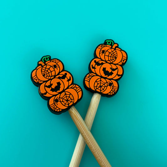 Knitting Needle Point Protectors - Halloween 3 Pumpkin Stack