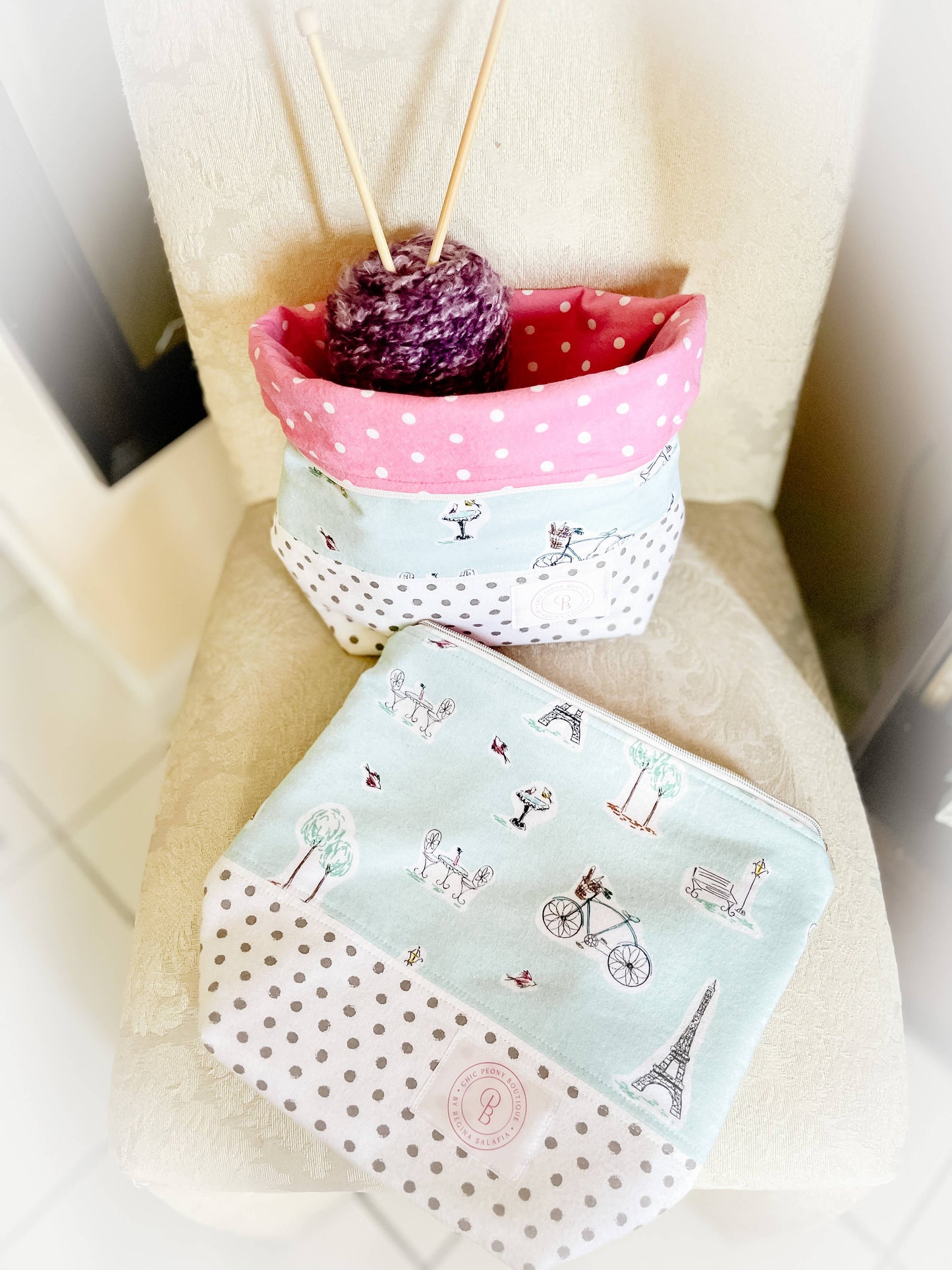 Paris Project Bag for Knitters/ Crocheters/Needle Pointers: Large