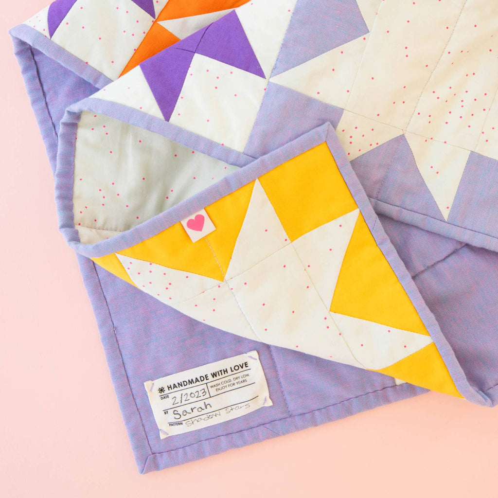 Etiquetas de costura grandes para escribir Quilt Info, de algodón orgánico de Sarah Hearts