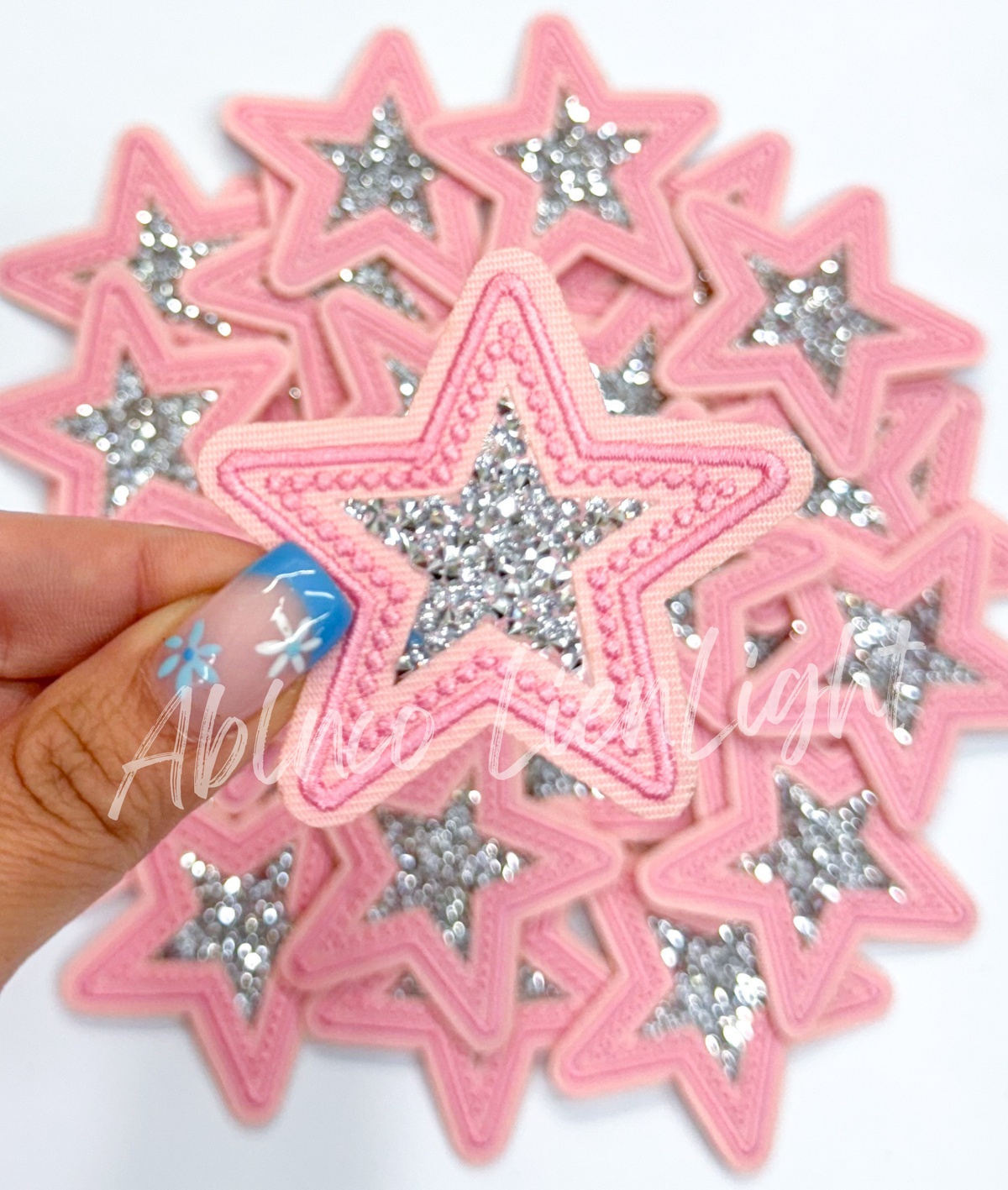 Pink rhinestone star embroidery patch trucker hat patches by ABLNco