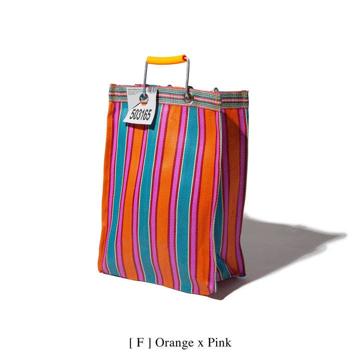 RECYCLED PLASTIC STRIPE BAG - Rectangle D15: Green x Purple