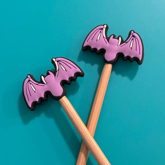 Knitting Needle Point Protectors Purple Bat Halloween