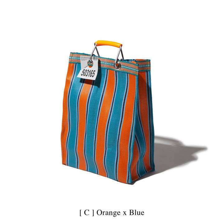 RECYCLED PLASTIC STRIPE BAG - Rectangle D15: Green x Purple