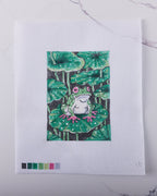 "Lily Pad Frog" - Lienzo para needlepoint pintado a mano de HM Nabavian