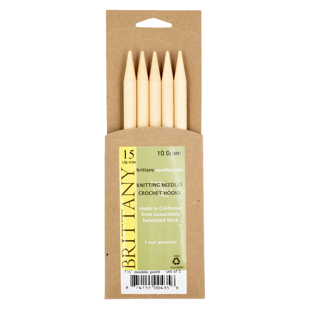 Brittany 7 1/2" Wooden Double Point, US 15 (10mm)