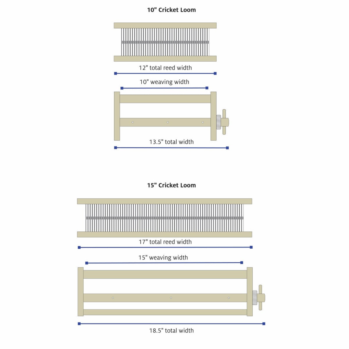 15" Rigid Heddle Reed by Schacht, reed sizes for Cricket looms, diagram