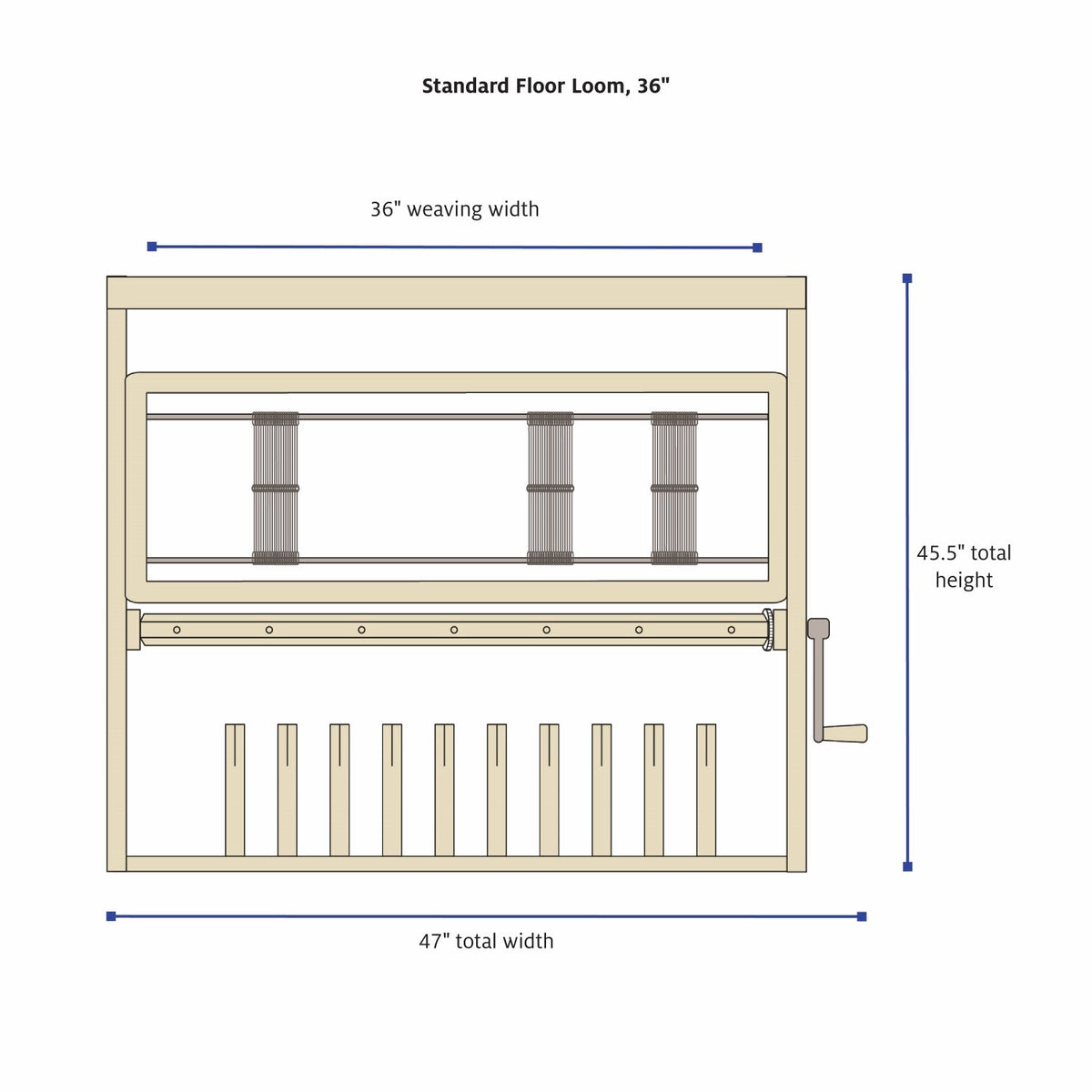 36" 8 Shaft High Castle Maple by Schacht, front dimensions diagram