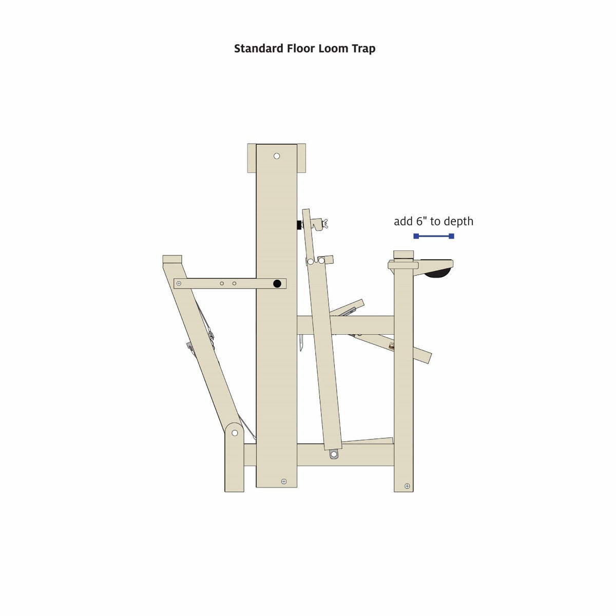 36" Standard Floor Loom Trap Maple by Schacht, side dimensions diagram