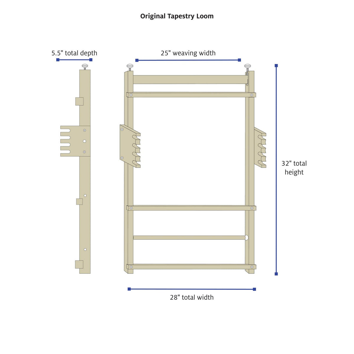 25" Weaving Width Tapestry Loom by Schacht, dimensions diagram