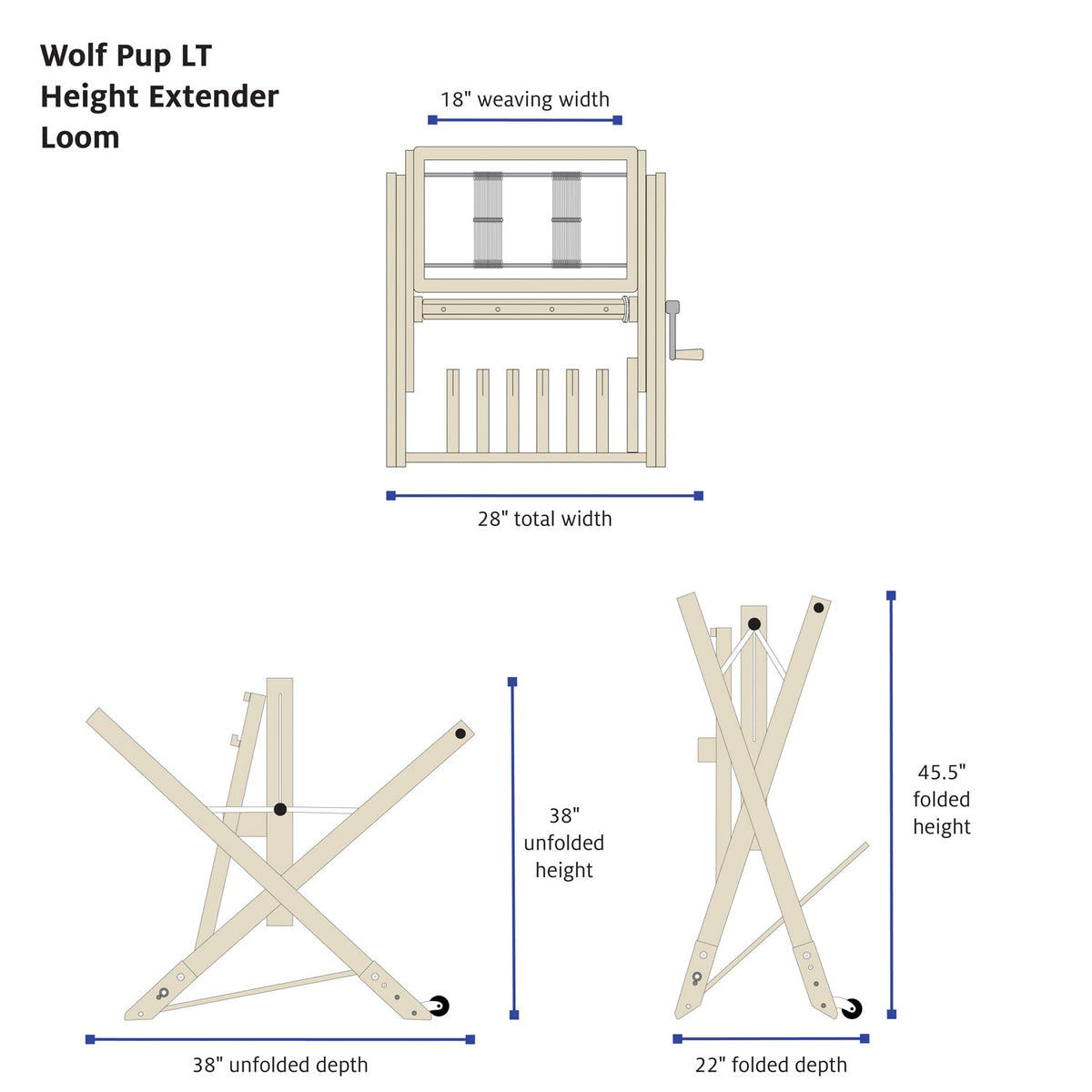 Kit extensor de altura para Wolf Pup LT de Schacht, medidas del telar Wolf Pup LT con extensor de altura