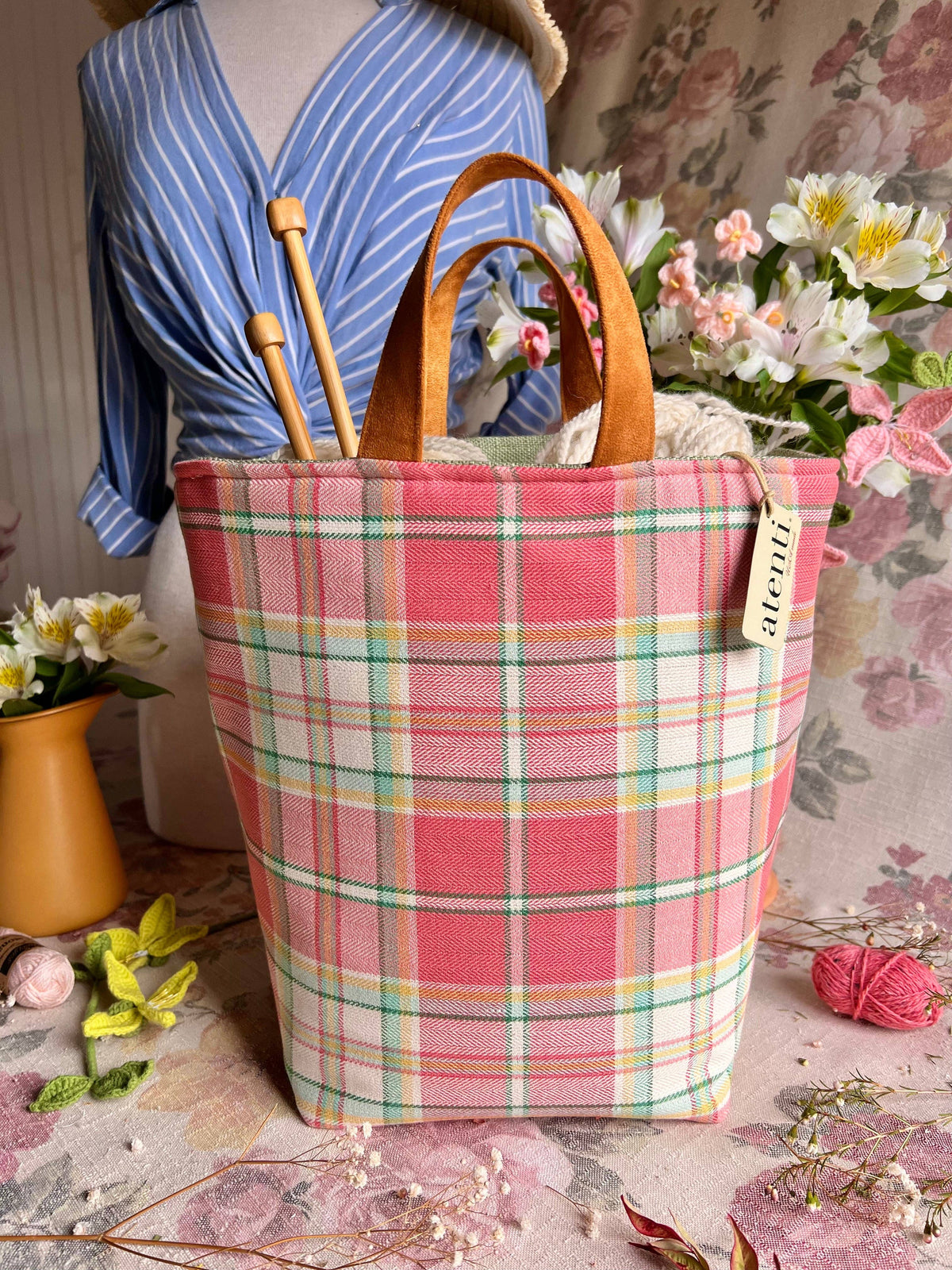 Knitting and Crochet Organizer Project Bag: Bubblegum Hope Basket by Atenti