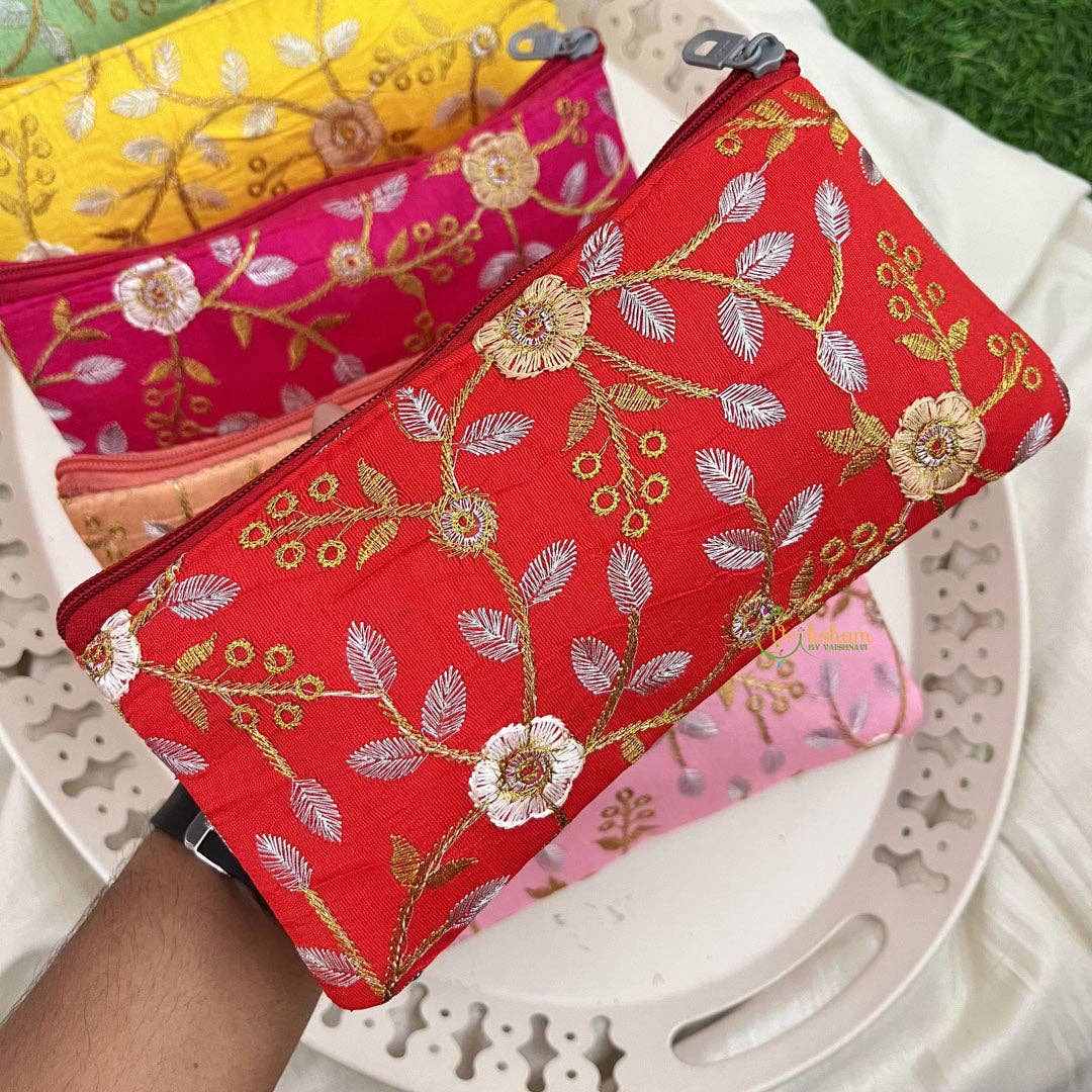 Repurposed Floral Embroidered Pouch, Light Assorted Colors by Magnifique Hearts