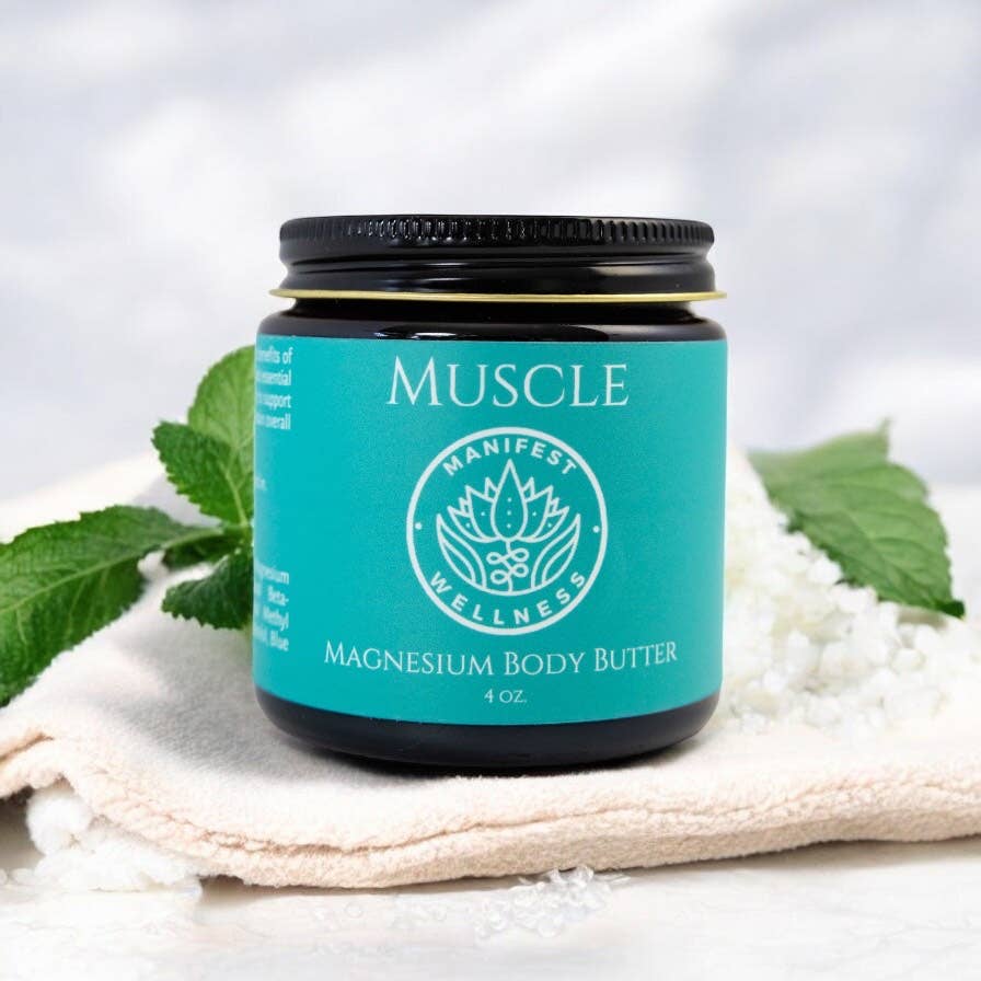 Manteca corporal de magnesio para músculos, con mantecas orgánicas y aceites calmantes de Manifest Wellness