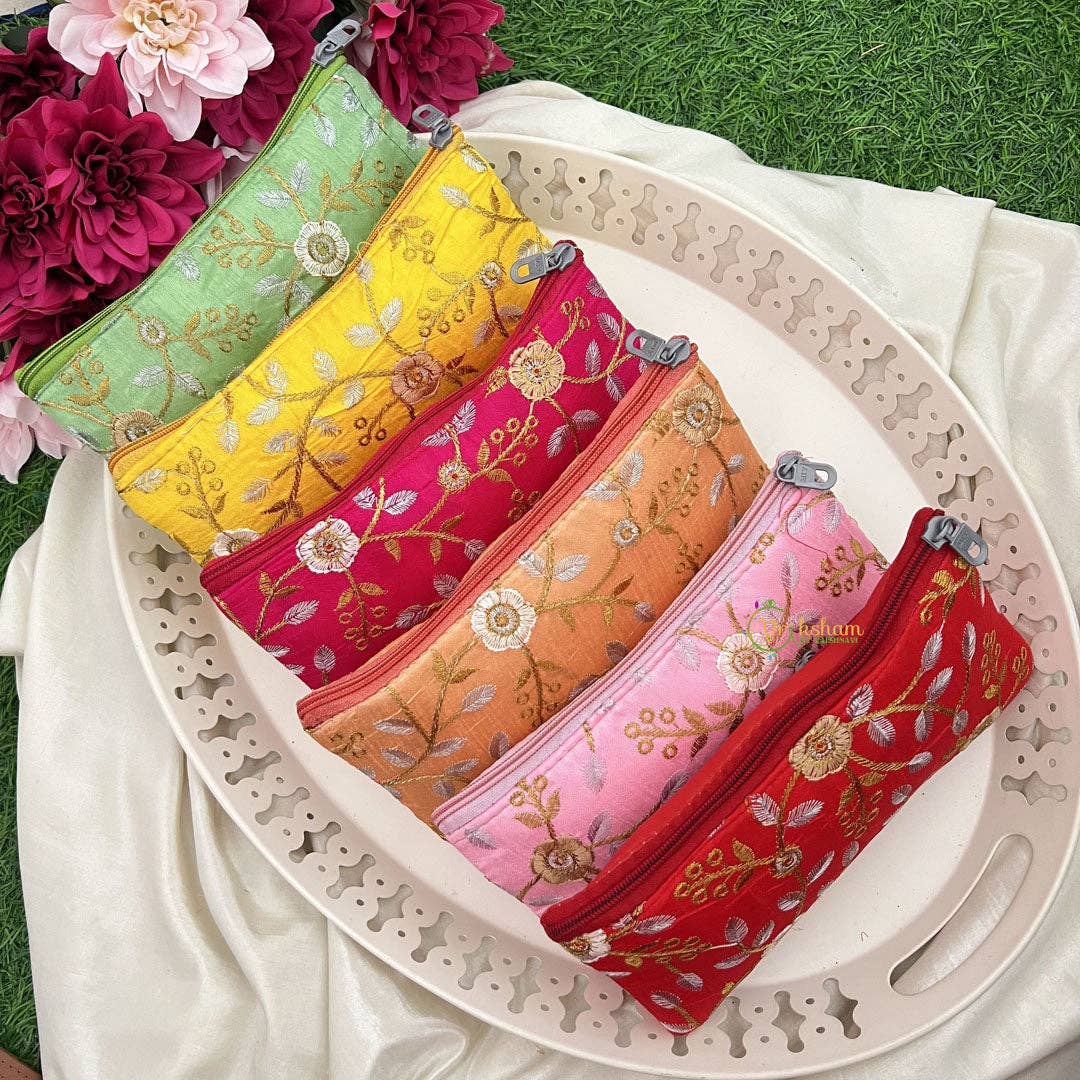 Repurposed Floral Embroidered Pouch, Light Assorted Colors by Magnifique Hearts