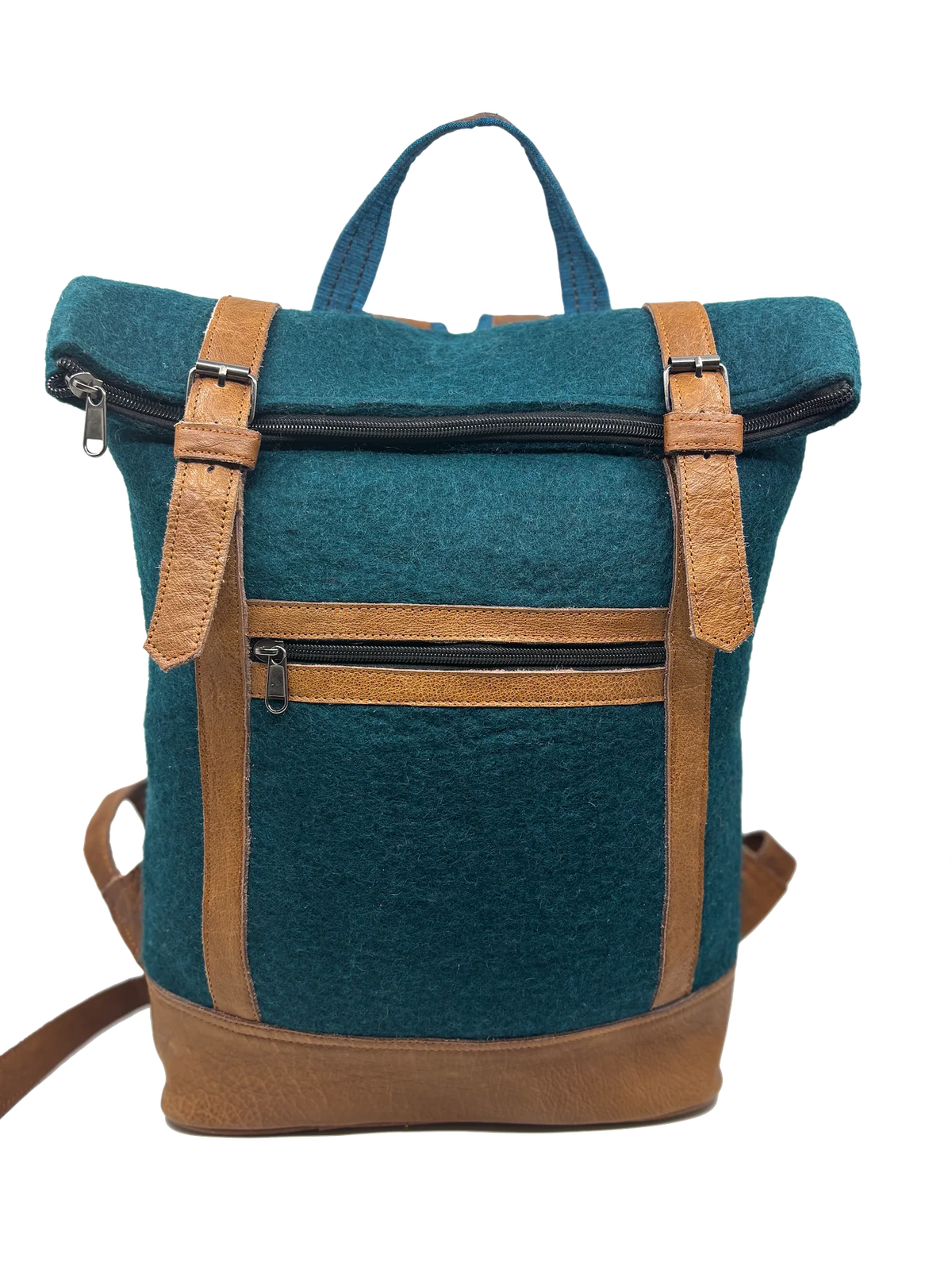 Fibres of Life - Mochila de fieltro y cuero natural, Aqua
