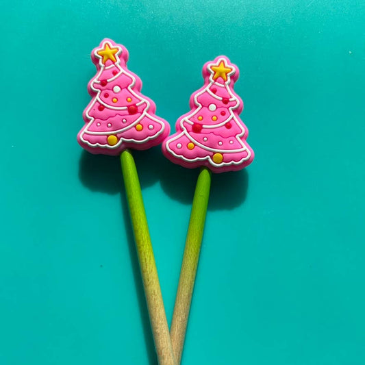 Knitting Needle Point Protectors - Pink Christmas tree retro: Red