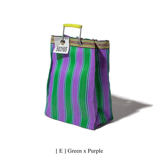 RECYCLED PLASTIC STRIPE BAG - Rectangle D15: Green x Purple