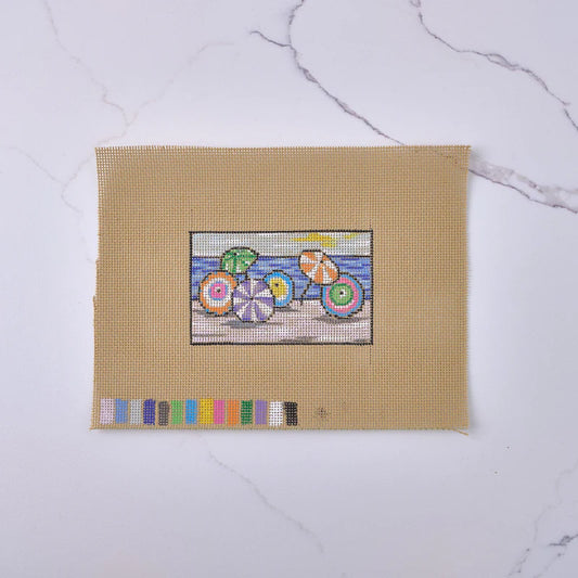 "Beach Umbrellas" Hand Painted Needlepoint Canvas
