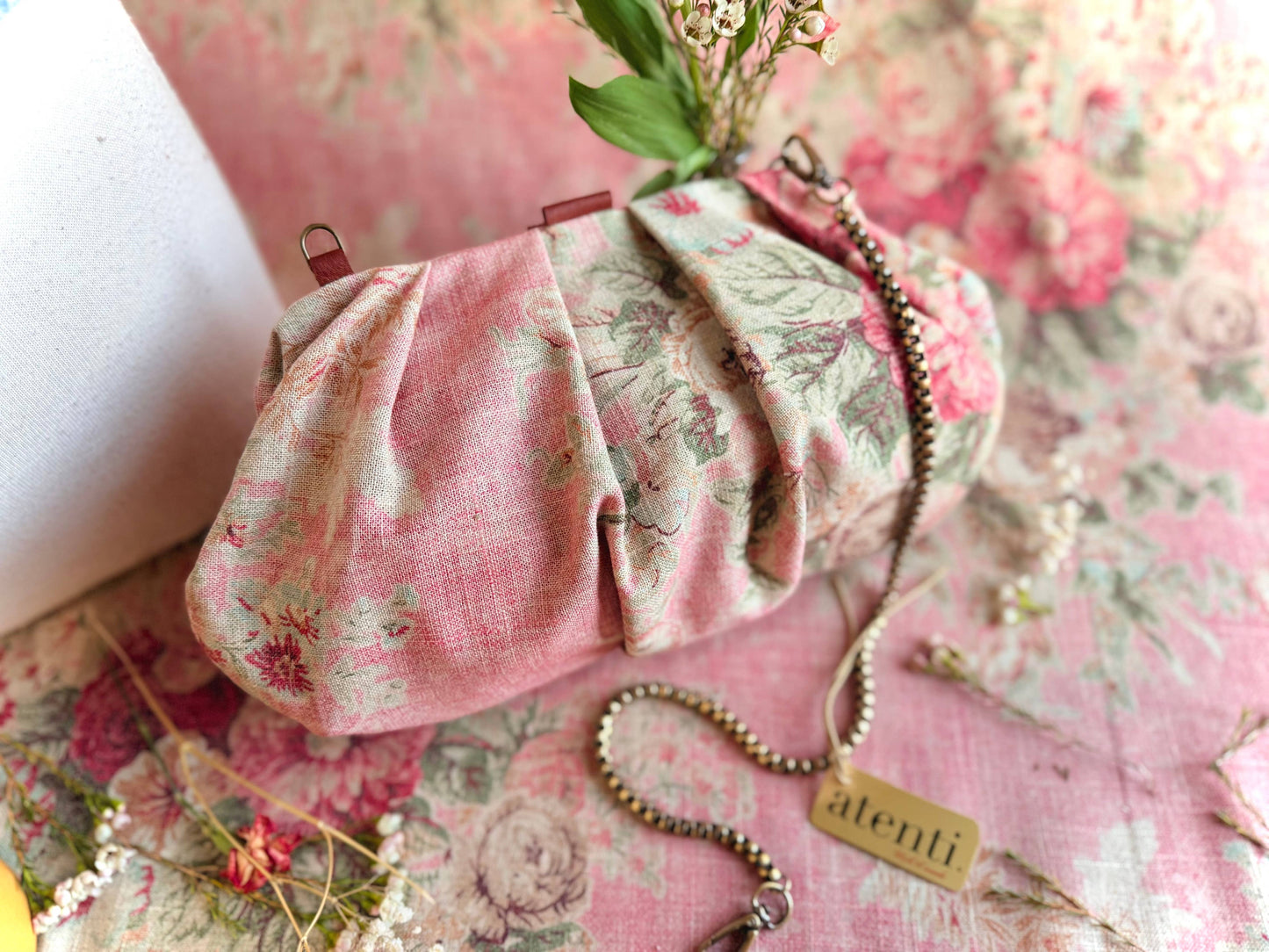 Rosewood Alana, Atenti USA Made Evening Clutch with Metal Strap