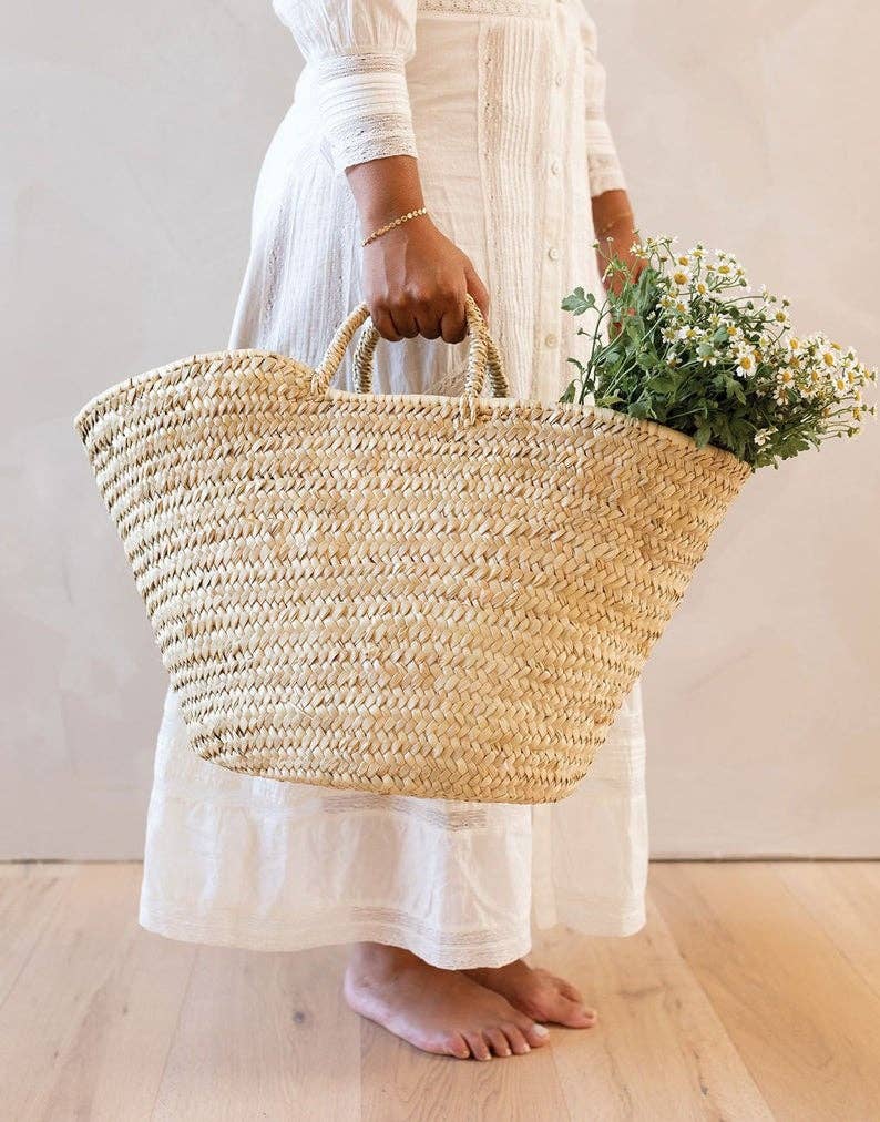 French Basket for shopping, Moroccan Basket, Straw Basket: Large
