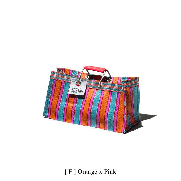 RECYCLED PLASTIC STRIPE BAG - Wide: Orange x Blue