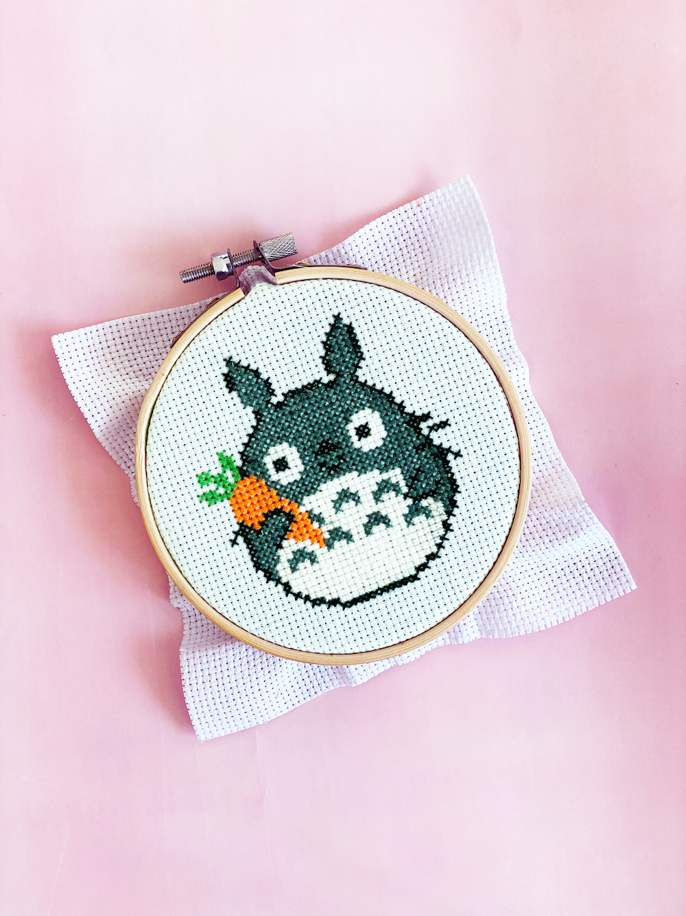 Totoro with Carrot - DIY Cross Stitch Kit by TheCloudFactory