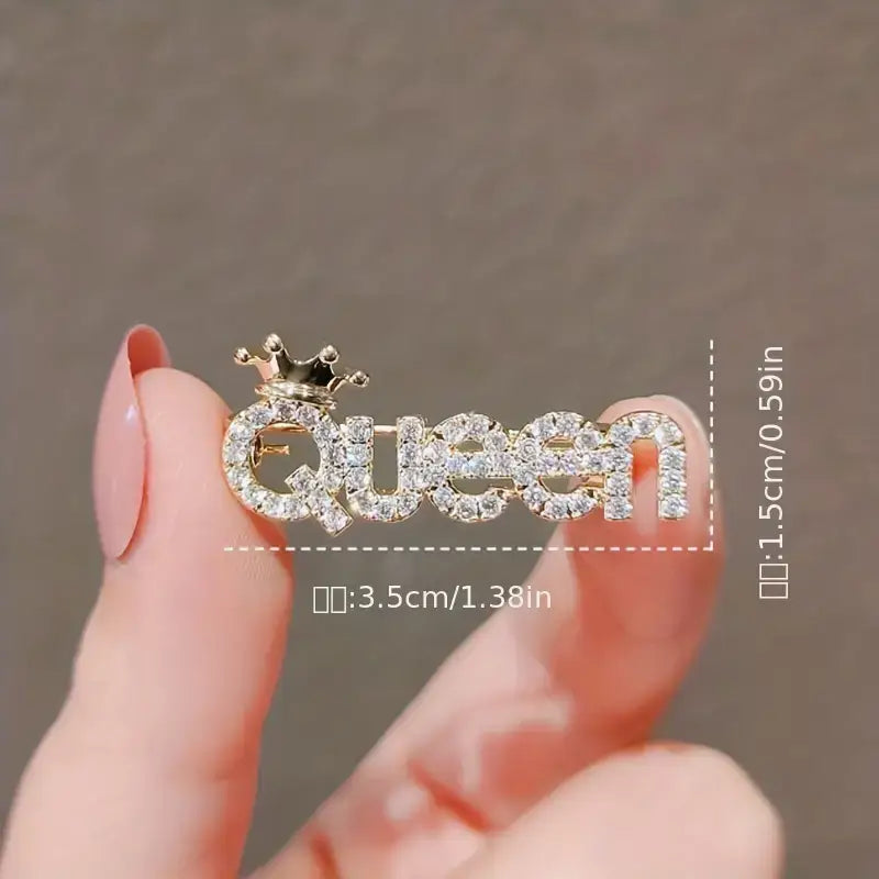 Vintage Rhinestone QUEEN Brooch Pin, Elegant for Women Girls