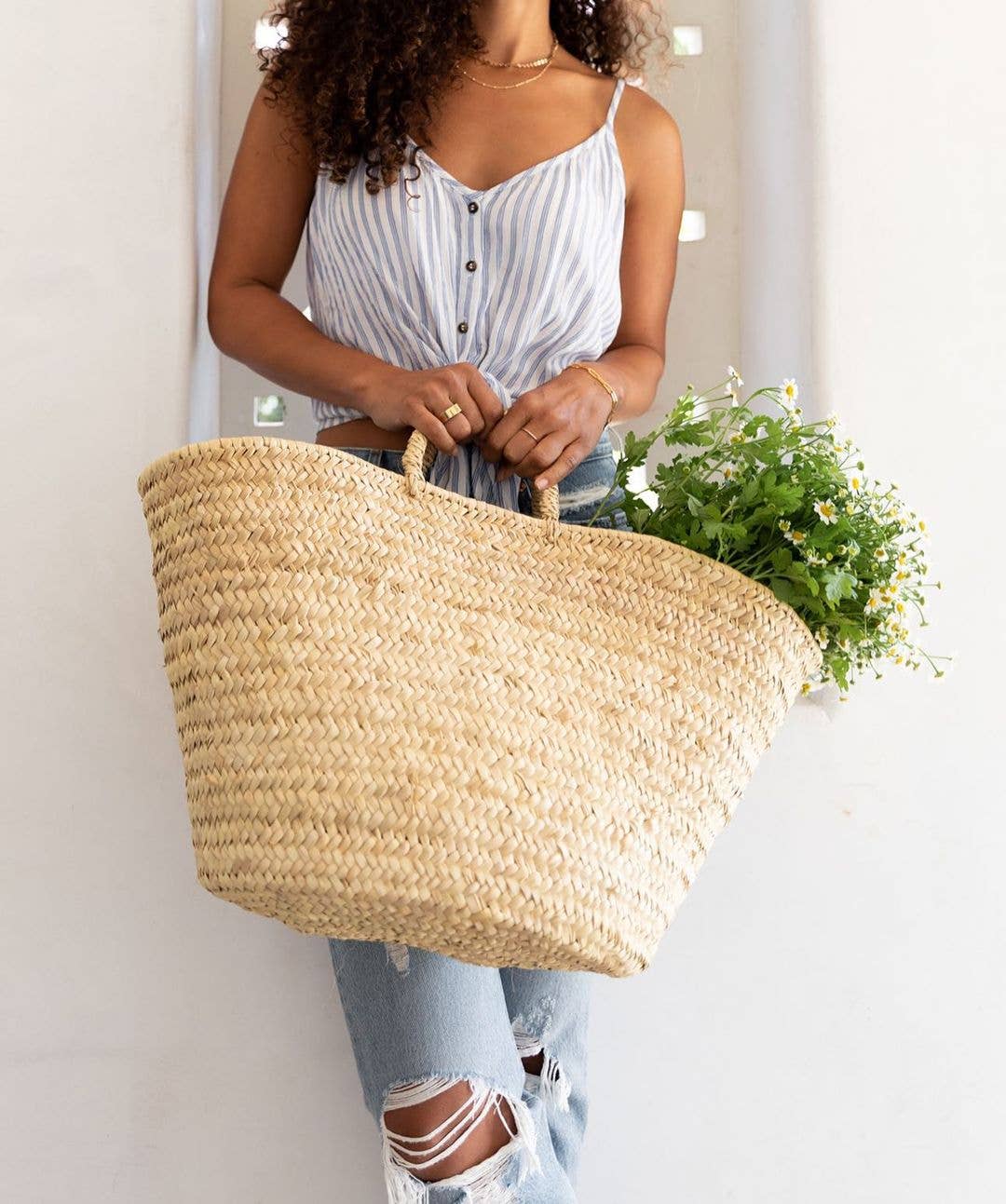 French Basket for shopping, Moroccan Basket, Straw Basket: Large
