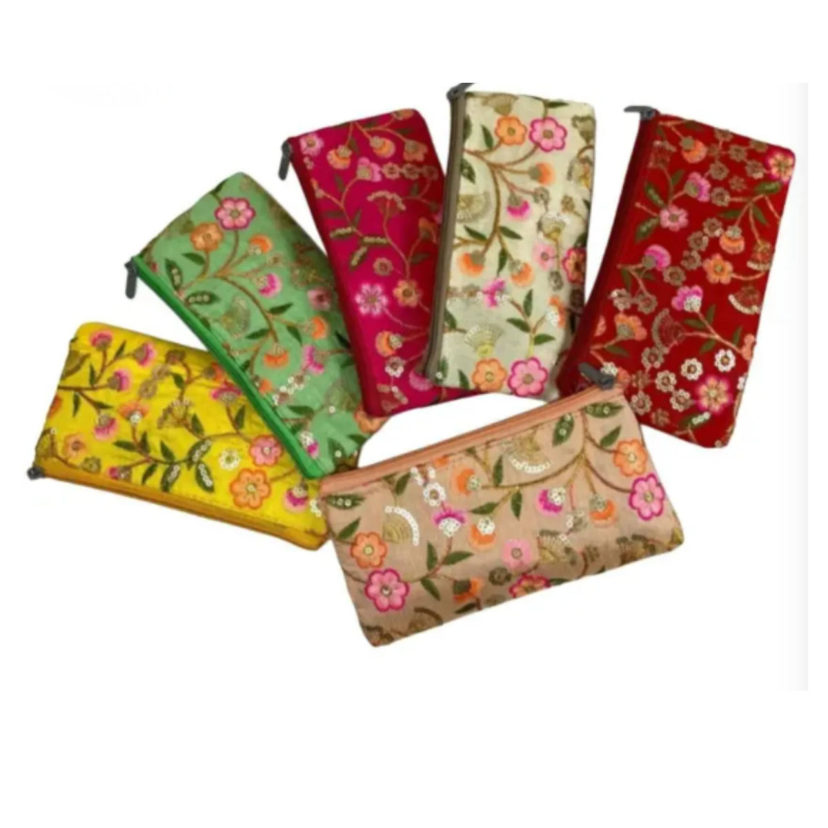 Repurposed Floral Embroidered Pouch, Light Assorted Colors by Magnifique Hearts