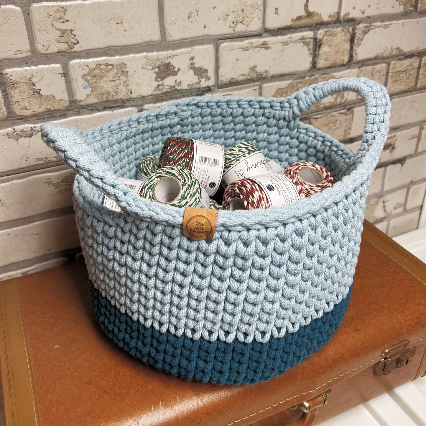 Two Tone Crochet Basket Kit: Peacock