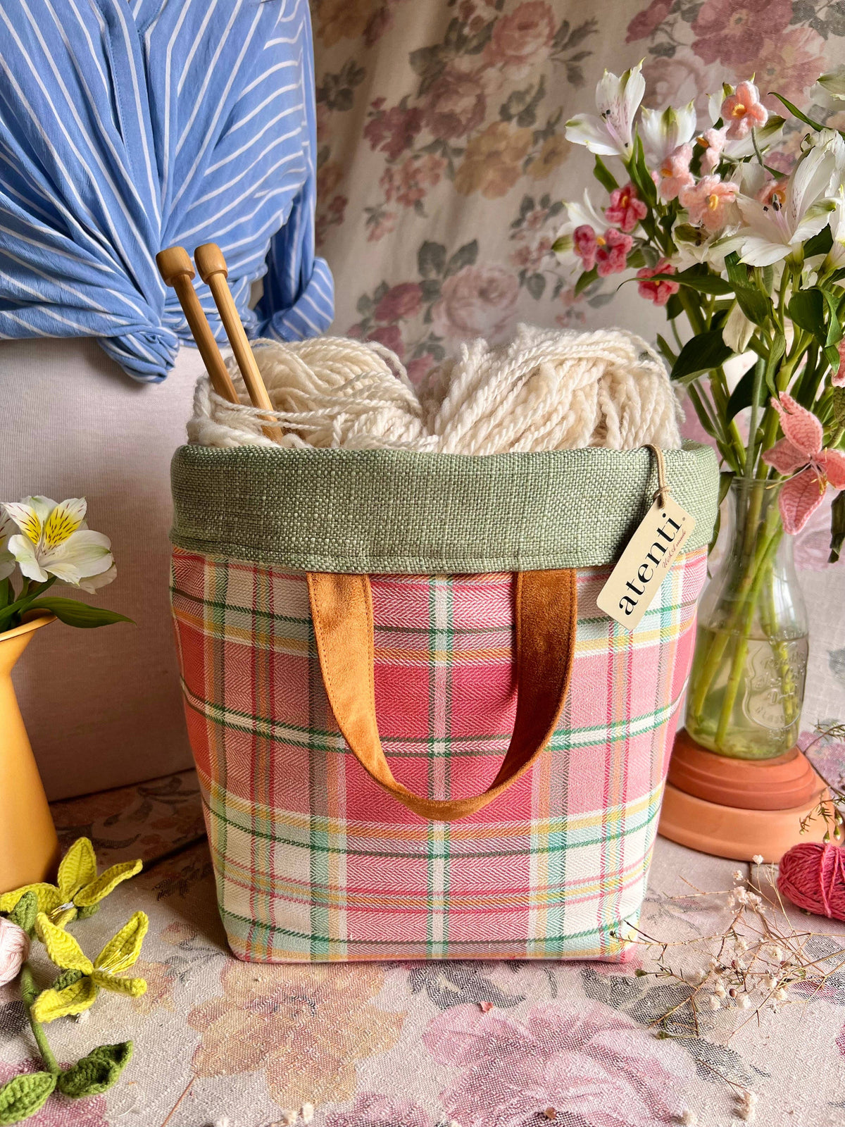 Knitting and Crochet Organizer Project Bag: Bubblegum Hope Basket by Atenti