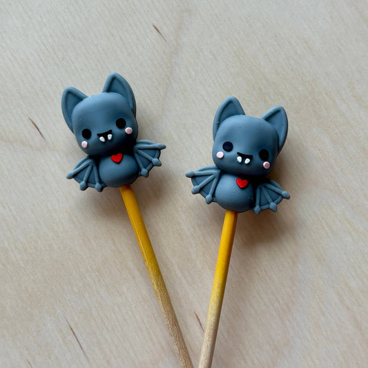 Knitting Needle Point Protectors - Toothy Bat Heart Witchy