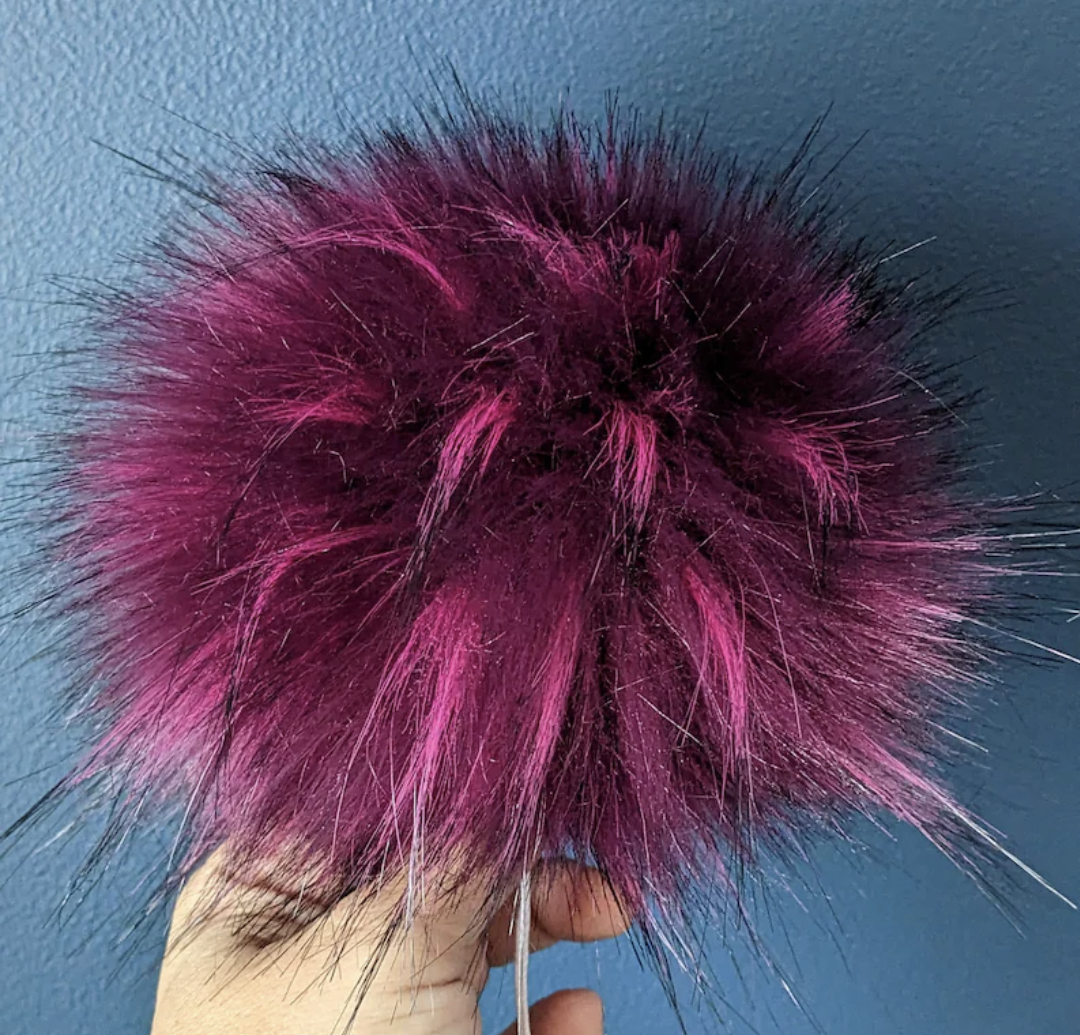 7" Detachable Faux Fur Pom Pom - Pink Raspberry