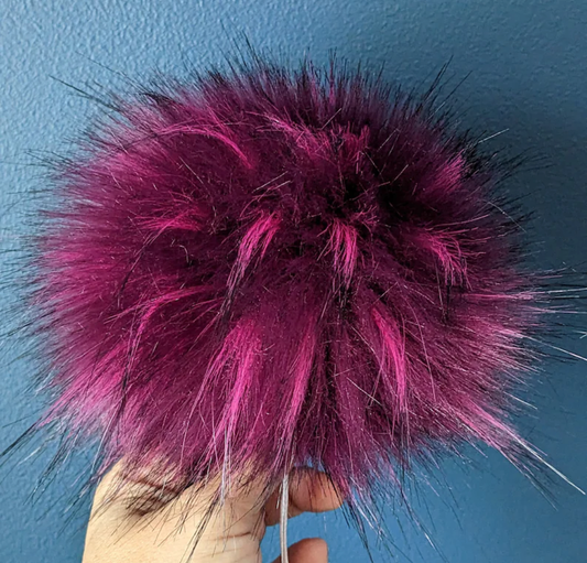 7" Detachable Faux Fur Pom Pom - Pink Raspberry