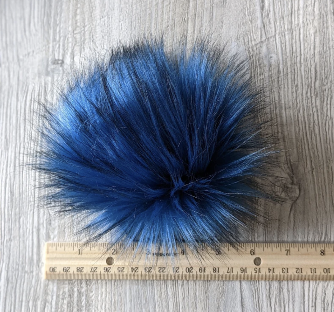 7" Detachable Faux Fur Pom Pom - Blueberry Blue