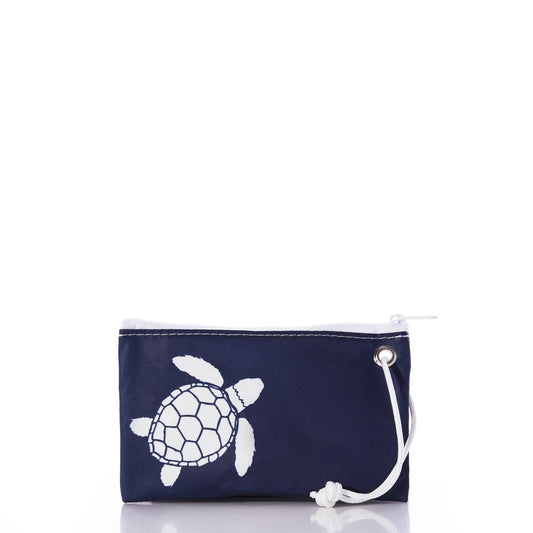 White on Navy Sea Turtle Wristlet