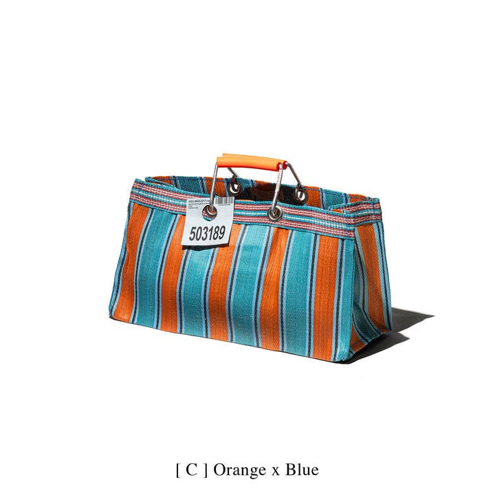 RECYCLED PLASTIC STRIPE BAG - Wide: Red x Blue