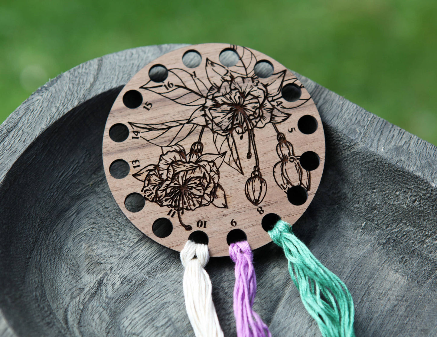 Walnut Wood Circle Embroidery Floss Storage Holder