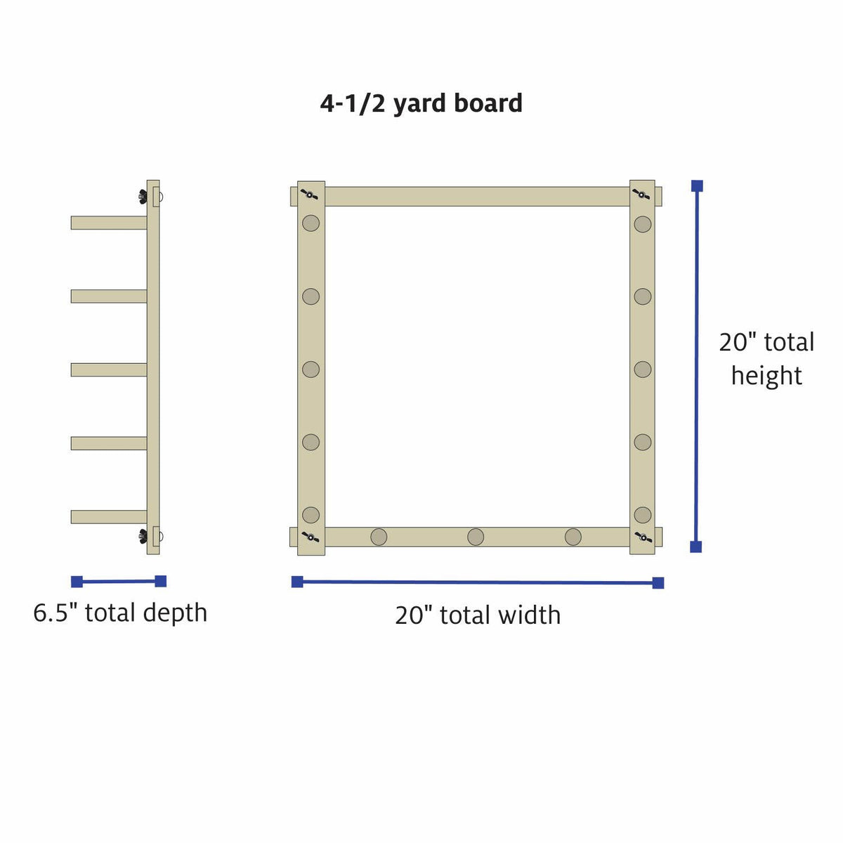 4-1/2 Yard Warping Board by Schacht, dimensions diagram