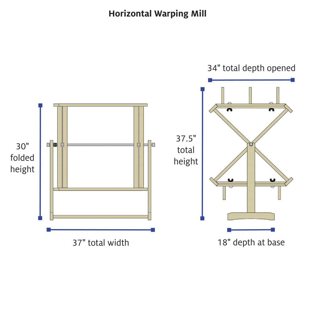 Horizontal Warping Mill by Schacht, dimensions diagram