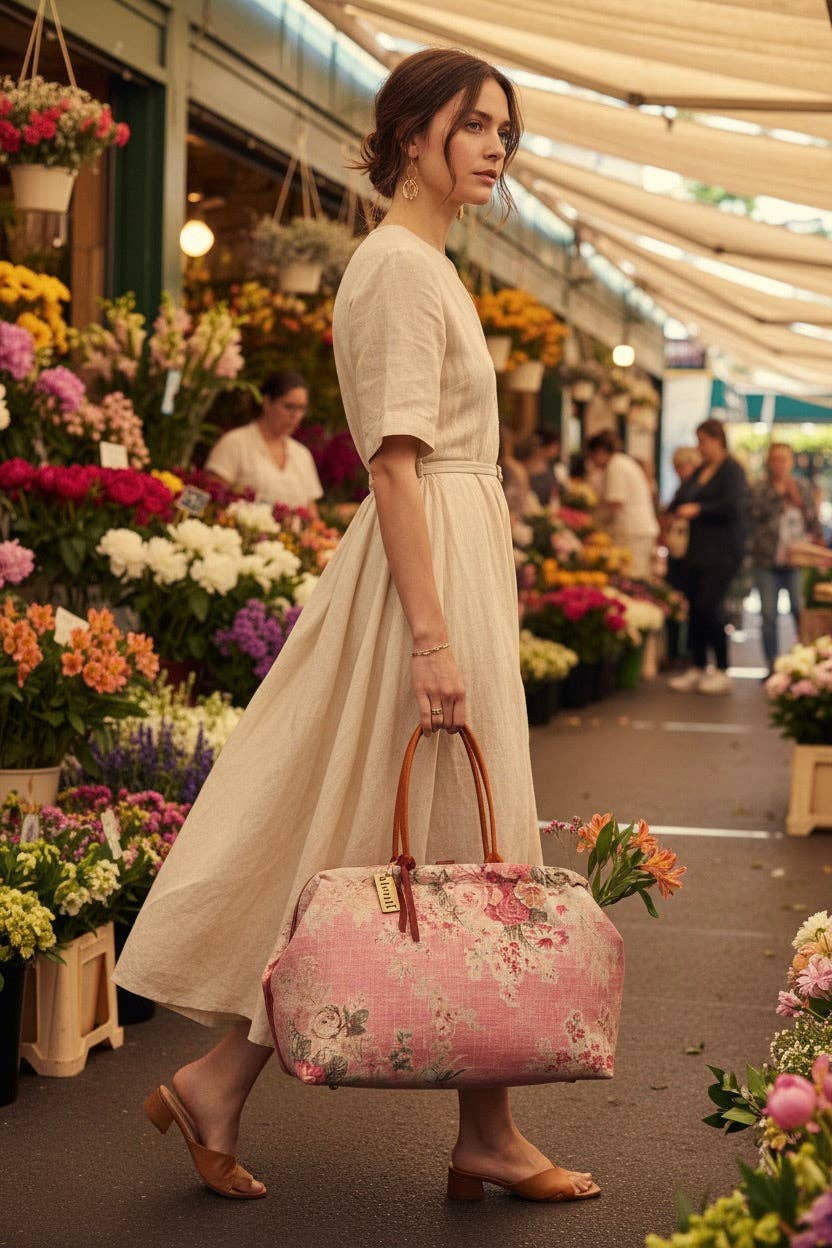 Rosewood Pioneer, Atenti USA Handmade, Floral Mary Poppins Snap Frame Bag