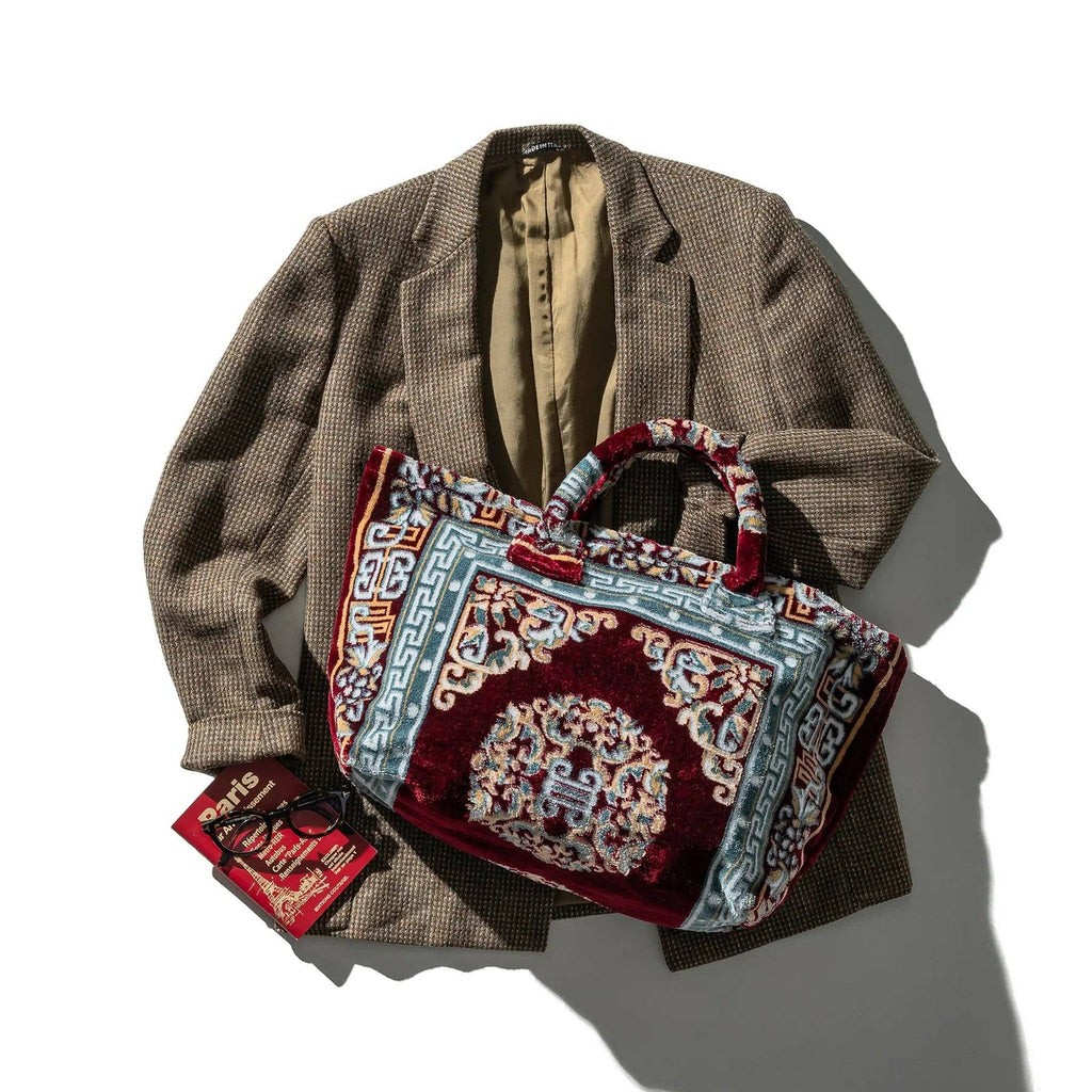 Bolsa de tela de alfombra de poliéster y algodón, Burgundy de Puebco